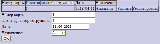 Просмотр и редактирование данных из БД «Назначения»